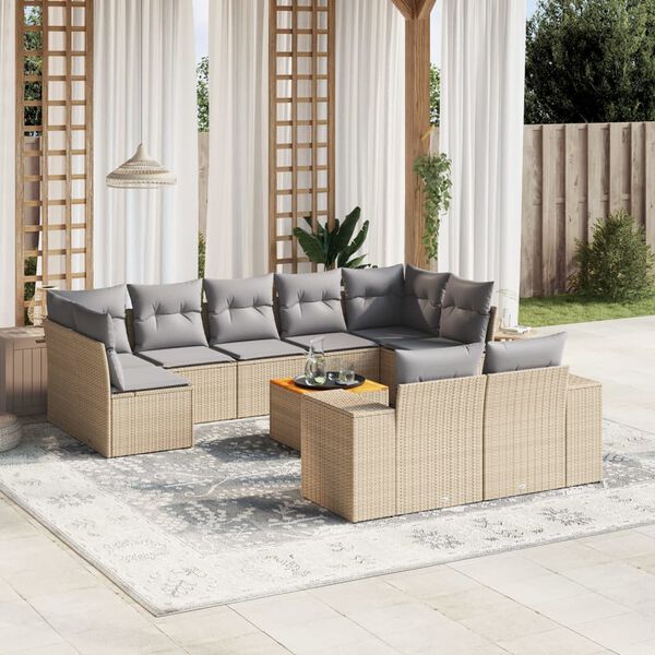 vidaXL Salon de jardin avec coussins 10 pcs beige r&eacute;sine tress&eacute;e