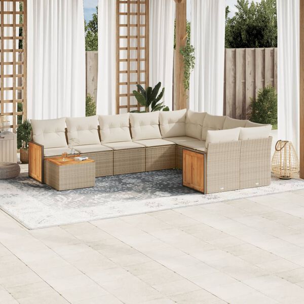 vidaXL Salon de jardin avec coussins 10 pcs beige r&eacute;sine tress&eacute;e