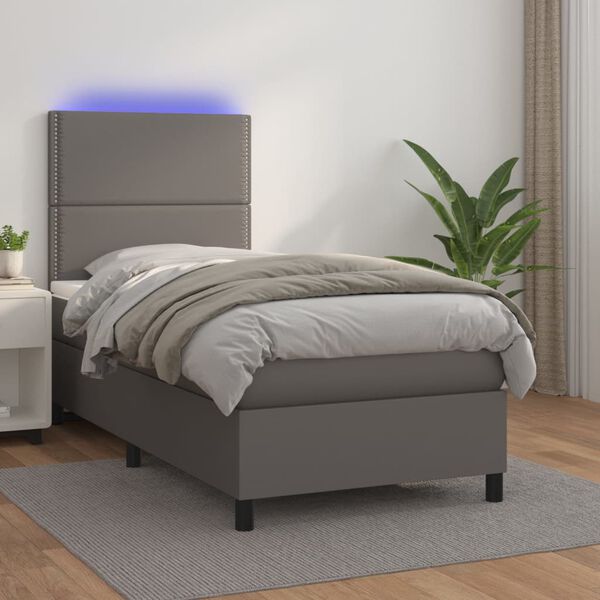 vidaXL Sommier &agrave; lattes de lit avec matelas et LED Gris 90x190 cm