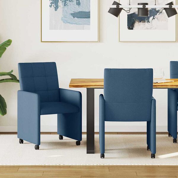 vidaXL Chaises de Salle &agrave; Manger avec Roues 2 pcs Bleu 58 x 65 x 94 cm