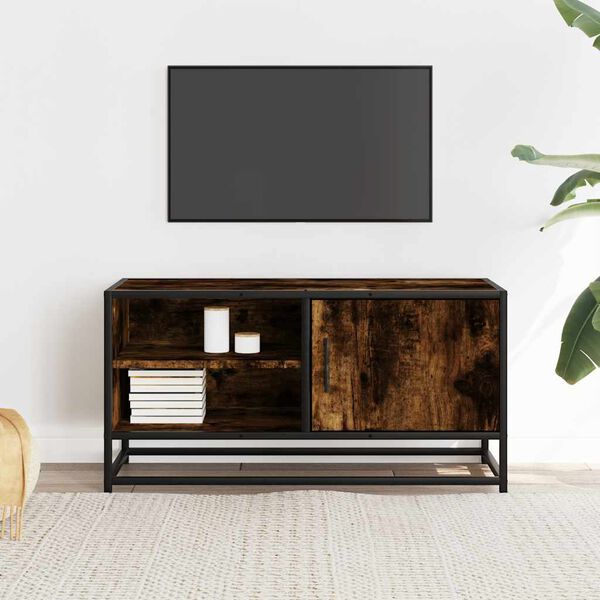 vidaXL Meuble TV ch&ecirc;ne fum&eacute; 80x34,5x40 cm bois d'ing&eacute;nierie et m&eacute;tal