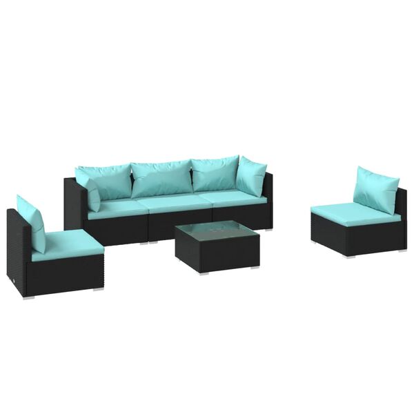 vidaXL Salon de jardin 6 pcs avec coussins Résine tressée Noir