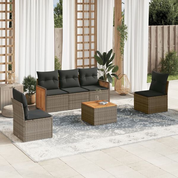 vidaXL Salon de jardin 6 pcs avec coussins gris r&eacute;sine tress&eacute;e