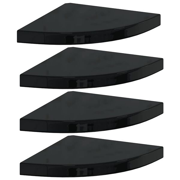 vidaXL &Eacute;tag&egrave;res d'angle flottantes 4 pcs noir brillant 35x35x3,8cm MDF