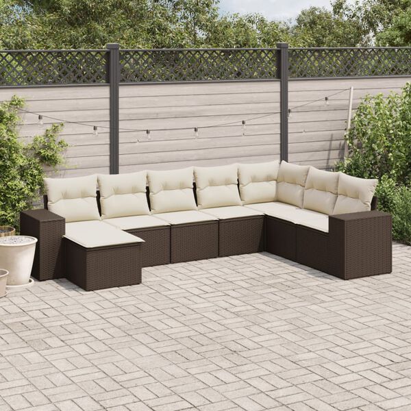 vidaXL Salon de jardin 8 pcs avec coussins marron r&eacute;sine tress&eacute;e