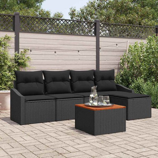 vidaXL Ensemble de canap&eacute; de jardin avec stockage 6 pcs Noir polyrotin