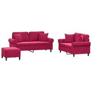 vidaXL Ensemble de canap&eacute;s 3 pcs avec coussins rouge bordeaux velours