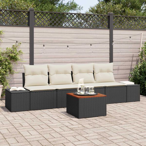 vidaXL Ensemble de canap&eacute; de jardin 5 pcs Noir et Cr&egrave;me polyrotin