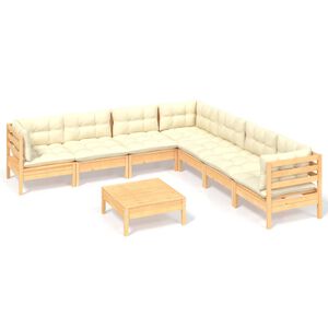 vidaXL Salon de jardin 8 pcs avec coussins cr&egrave;me Bois de pin massif