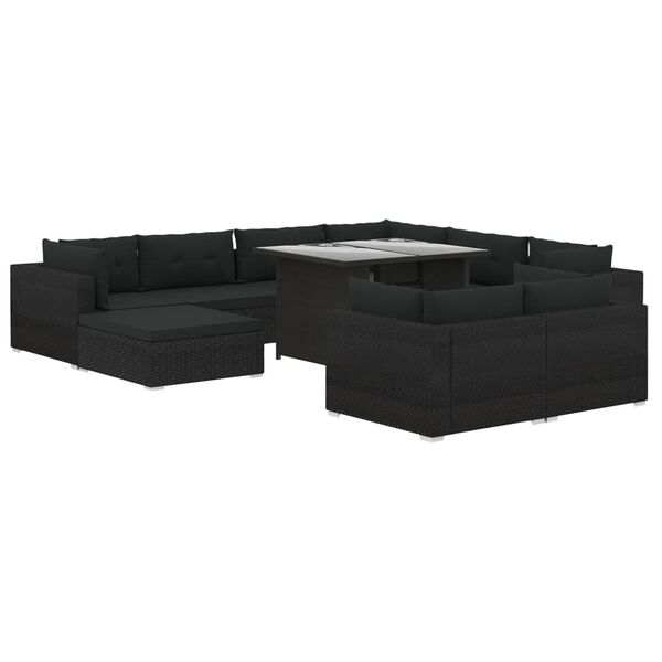 vidaXL Salon de jardin 10 pcs avec coussins Résine tressée Noir
