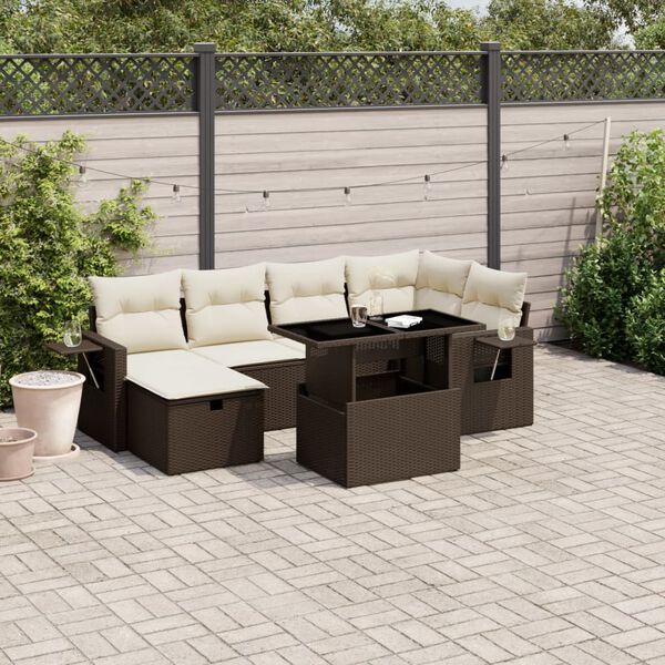 vidaXL Salon de jardin avec coussins 7 pcs marron r&eacute;sine tress&eacute;e