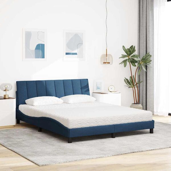 vidaXL Lit avec matelas Hanko bleu 160x200 cm tissu