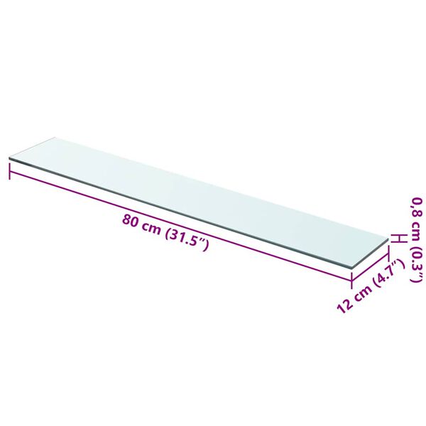 vidaXL Panneau pour étagère Verre transparent 80 x 12 cm