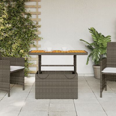 vidaXL Table de jardin gris 90x55x71cm Résine tressée et bois d'acacia