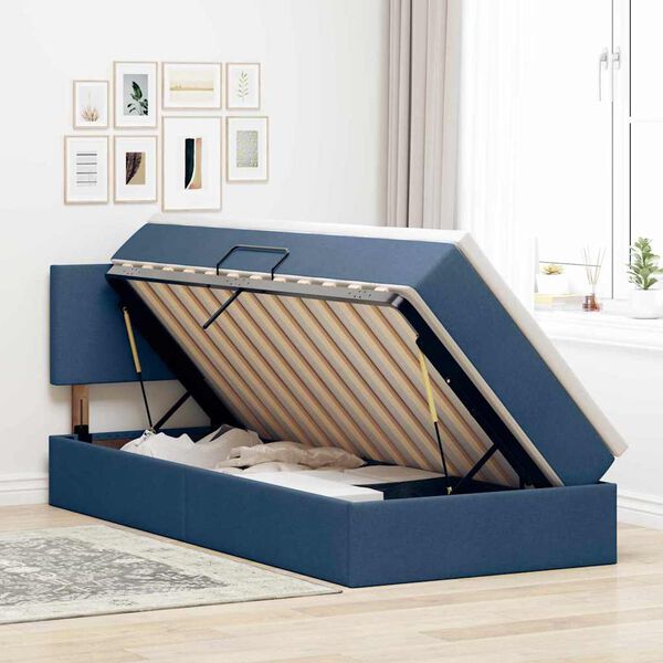 vidaXL Lit avec rangement et matelas avec matelas Bleu 90 x 190 cm