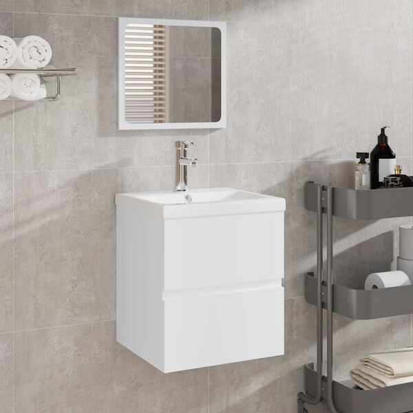 vidaXL Armoire de salle de bain avec miroir blanc bois d'ing&eacute;nierie