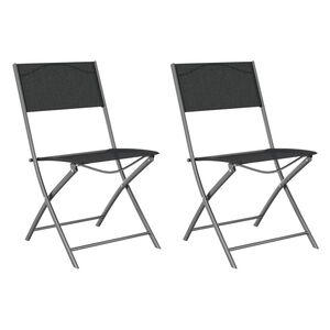 vidaXL Chaises pliantes, lot de 2, acier noir et textil&egrave;ne