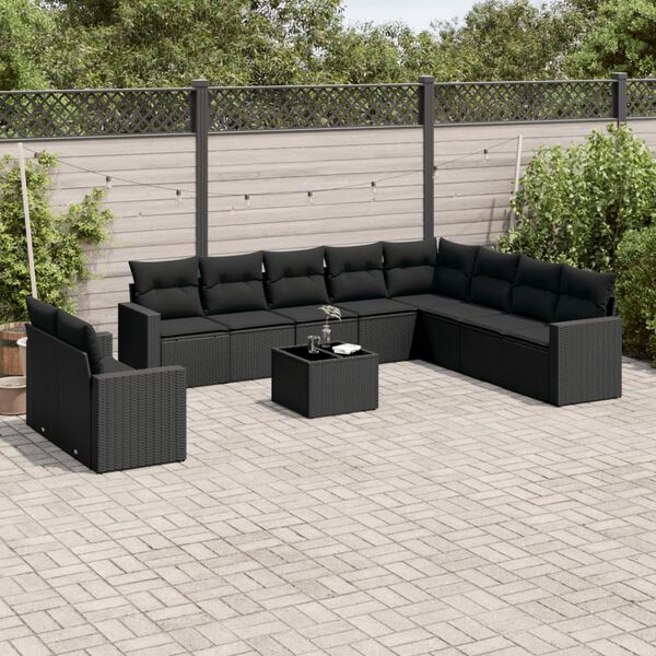 vidaXL Salon de jardin 11 pcs avec coussins noir r&eacute;sine tress&eacute;e