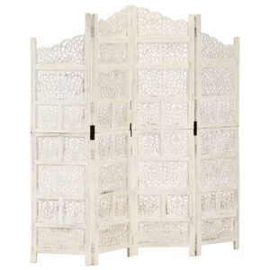 vidaXL Cloison de s&eacute;paration 4 panneaux Blanc 160x165 cm Bois manguier