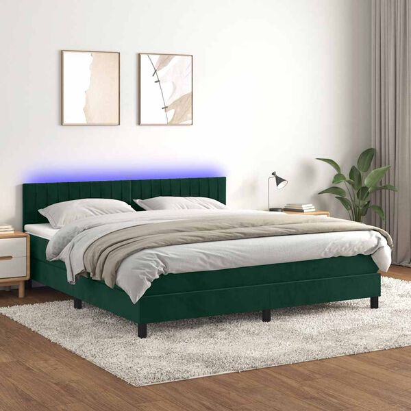 vidaXL Sommier &agrave; lattes de lit avec matelas LED Vert fonc&eacute; 180x200 cm