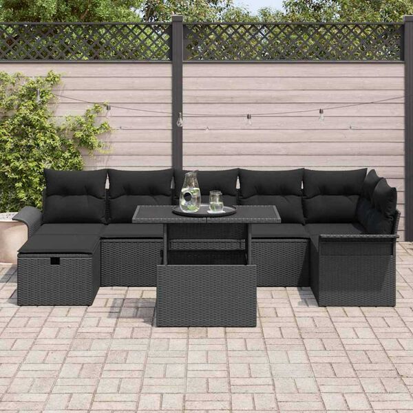 vidaXL Ensemble de canap&eacute; de jardin avec coussin 8 pcs Noir Poly rotin