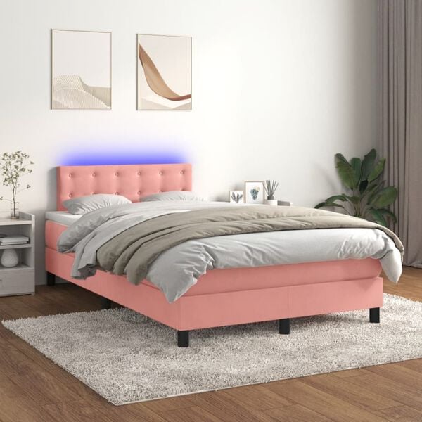 vidaXL Sommier &agrave; lattes de lit avec matelas et LED Rose 120x200cm
