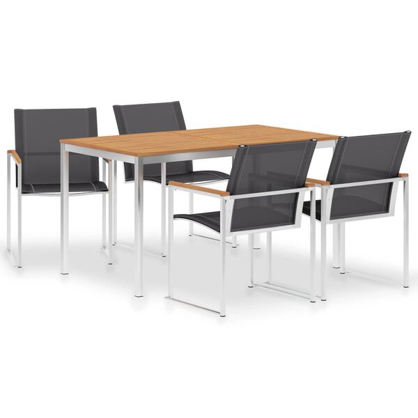 vidaXL Ensemble &agrave; manger jardin 5 pcs Teck massif et acier inoxydable