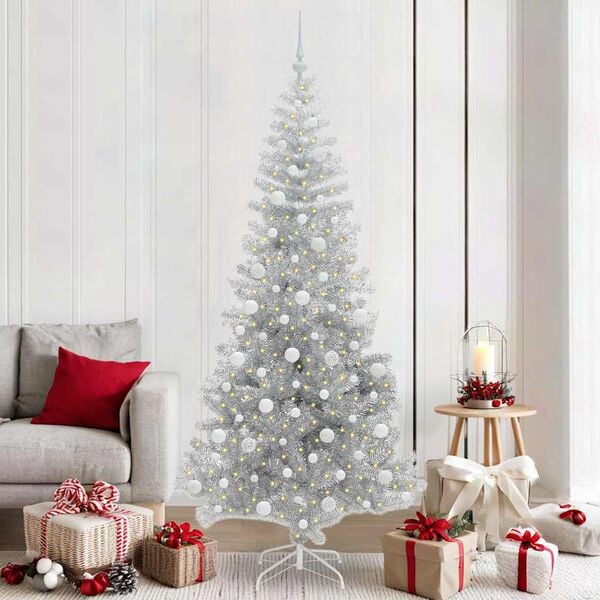 vidaXL Sapin de No&euml;l avec 300 LED avec support Argent 210 cm PET