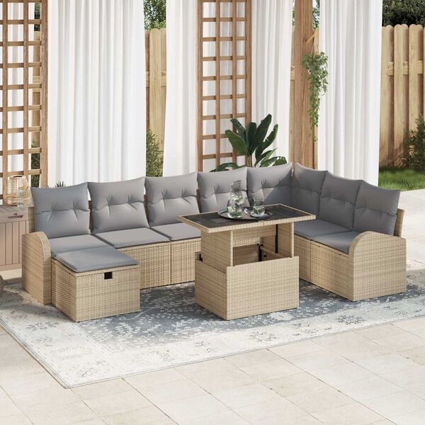 vidaXL Ensemble de canap&eacute; de jardin 9 pcs Beige Poly rotin