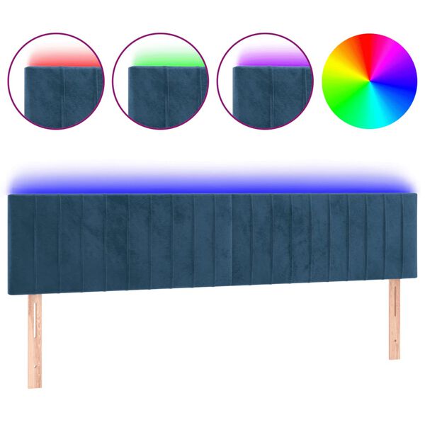 vidaXL T&ecirc;te de lit &agrave; LED Bleu fonc&eacute; 180x5x78/88 cm Velours