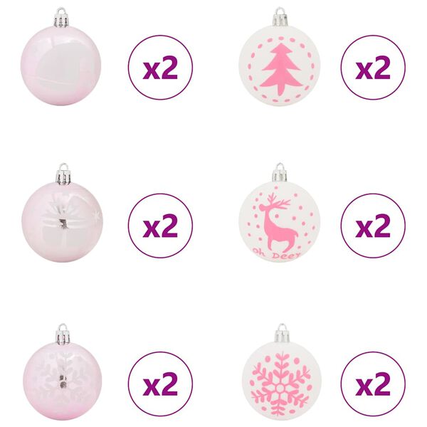 vidaXL Ensemble de Boules de Noël 40 pcs Blanc et rose Plastique
