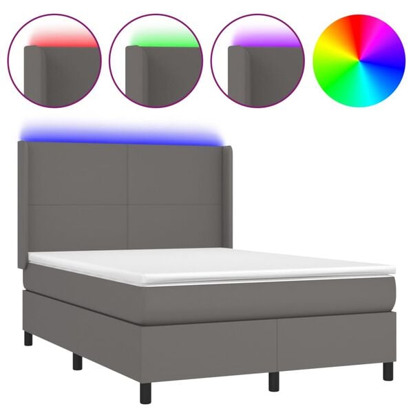 vidaXL Sommier &agrave; lattes de lit matelas LED Gris 140x190cm Similicuir