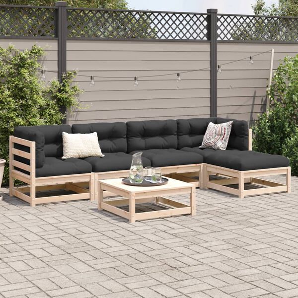 vidaXL Salon de jardin 6 pcs avec coussins bois de pin massif