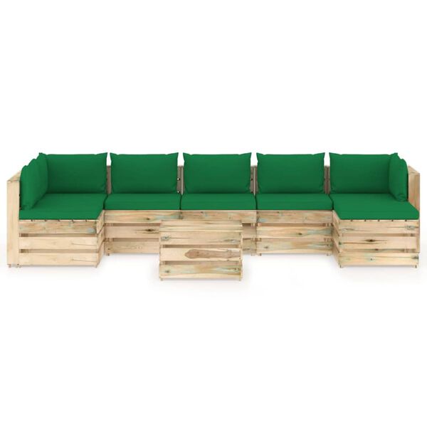 vidaXL Salon de jardin 8 pcs avec coussins Bois impr&eacute;gn&eacute; de vert