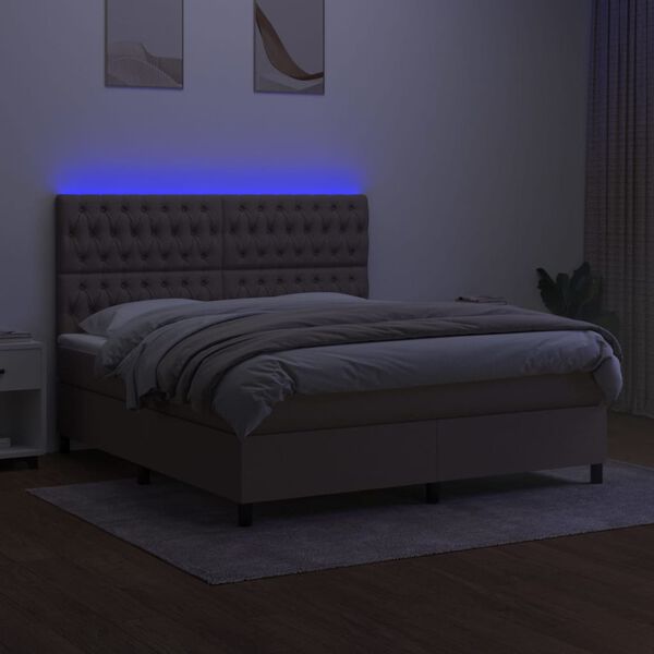 vidaXL Sommier &agrave; lattes de lit et matelas et LED Taupe 160x200cm Tissu