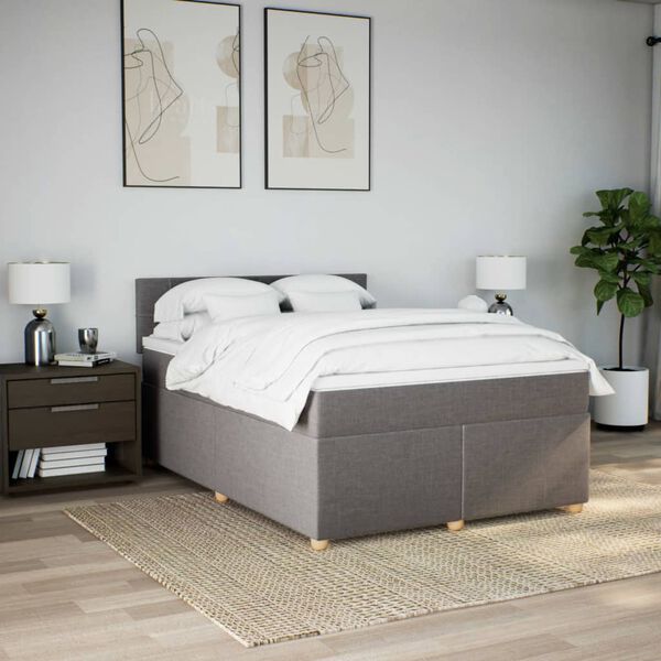 vidaXL Sommier &agrave; lattes de lit avec matelas Taupe 140x200 cm Tissu
