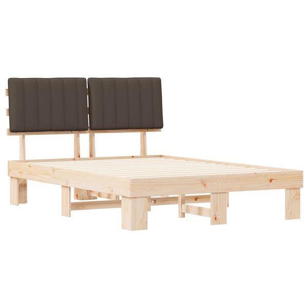 vidaXL Cadre de lit avec tête de lit rembourrée Taupe 135 x 190 cm