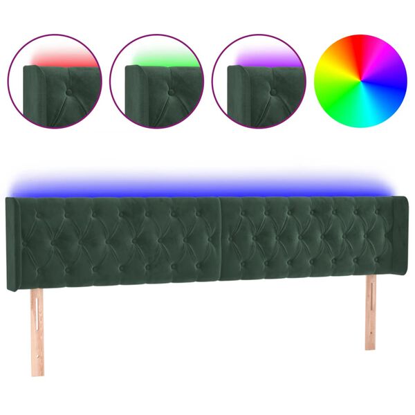 vidaXL T&ecirc;te de lit &agrave; LED Vert fonc&eacute; 183x16x78/88 cm Velours