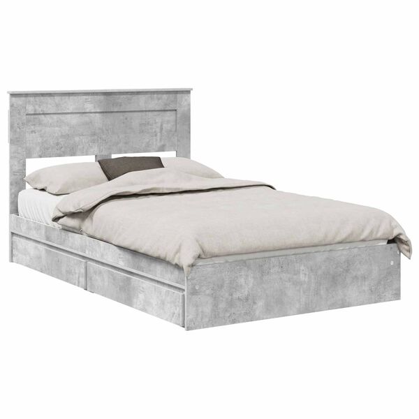 vidaXL Lit de Rangement Gris b&eacute;ton 135 x 190 cm Bois d'ing&eacute;nierie