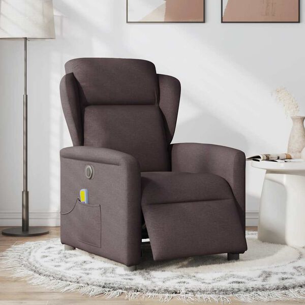 vidaXL Fauteuil de massage inclinable &eacute;lectrique Marron fonc&eacute; Tissu