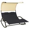 vidaXL Chaise longue double avec auvent textil&egrave;ne noir et cr&egrave;me