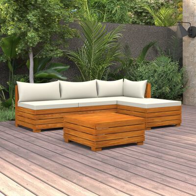 vidaXL Salon de jardin 5 pcs avec coussins bois d'acacia solide