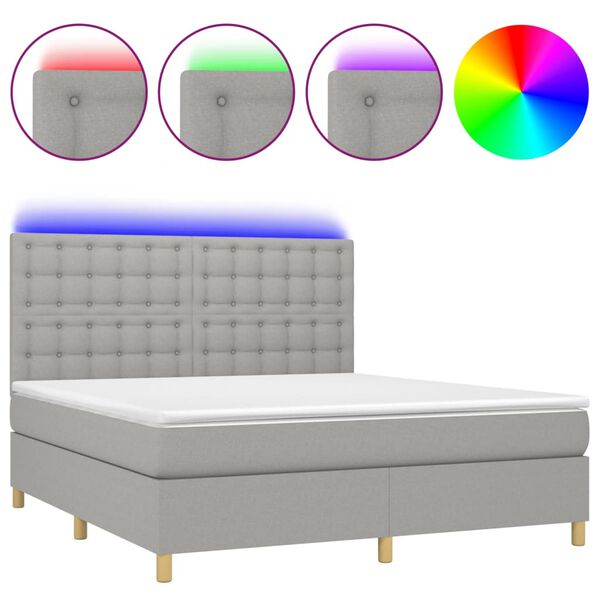 vidaXL Sommier &agrave; lattes de lit et matelas et LED Gris clair 180x200 cm