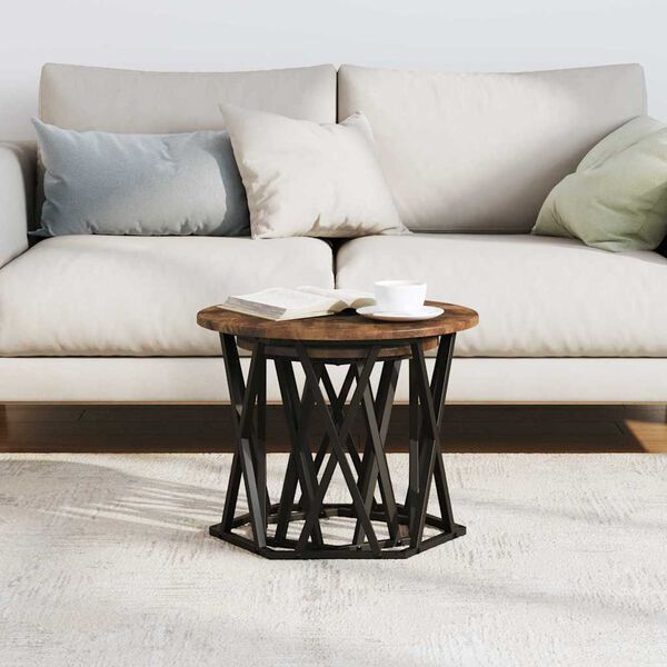 vidaXL Table d'appoint 2 pcs Ch&ecirc;ne fum&eacute; Bois d'ing&eacute;nierie et acier