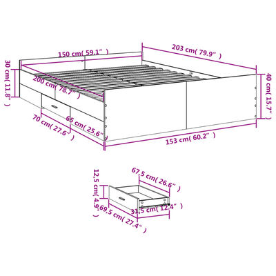 vidaXL Cadre de lit et tiroirs chêne sonoma 150x200 cm bois ingénierie