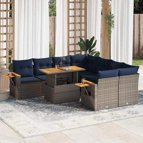 vidaXL Salon de jardin 9 pcs avec coussins gris r&eacute;sine tress&eacute;e