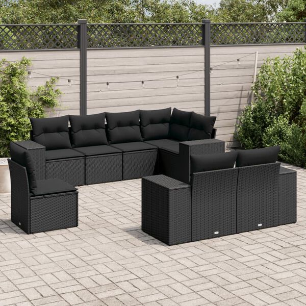 vidaXL Salon de jardin 8 pcs avec coussins noir r&eacute;sine tress&eacute;e