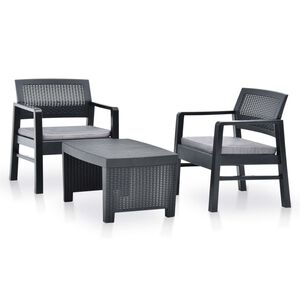 vidaXL Salon de jardin 3 pcs Plastique Anthracite