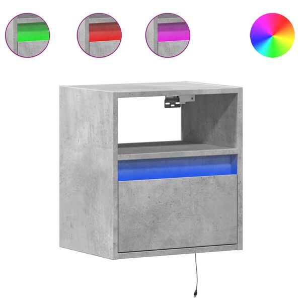 vidaXL Tables de chevet murales avec lumi&egrave;res LED 2 pcs gris b&eacute;ton