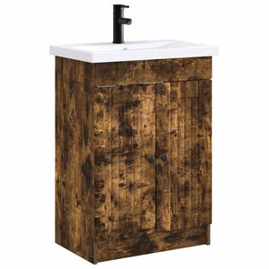 vidaXL Ensemble de mobilier de salle de bain Ch&ecirc;ne fum&eacute;